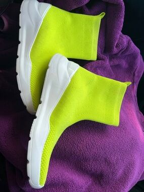Aldo Neon Lime Knit Sock Sneakers with White Sole